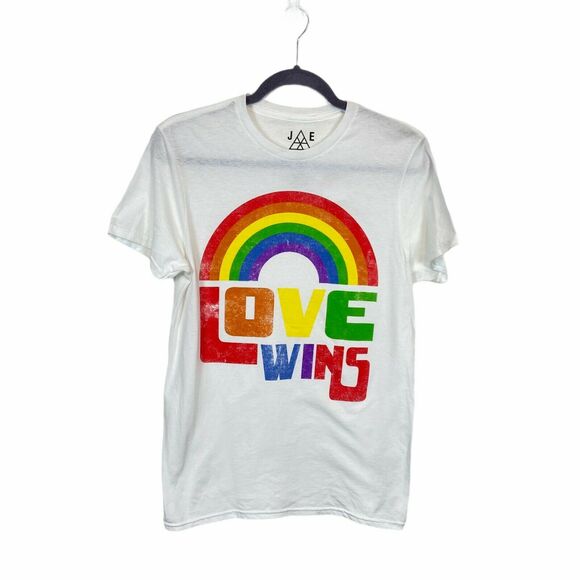 Pride Love Wins Graphic T Shirt Jem Collective White Cotton Crew Neck Size Small - Picture 1 of 10